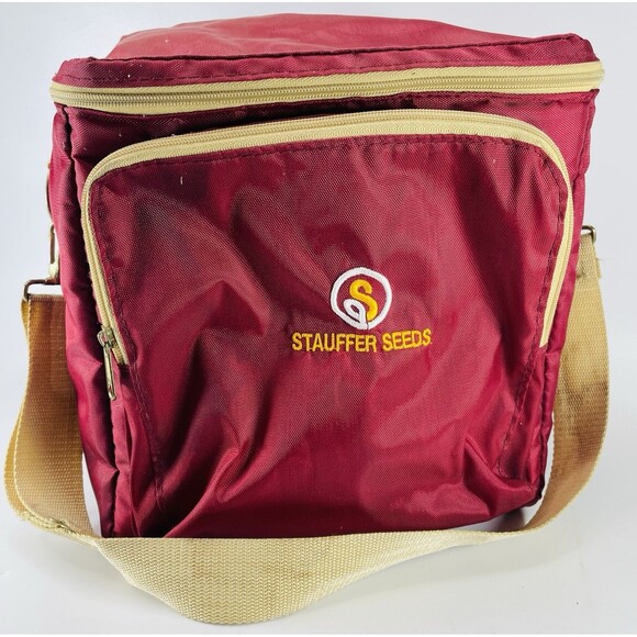 Vintage Stauffer Seeds Insulated Red Lunchbox Lunch Cooler Shoulder Bag - Picture 1 of 12
